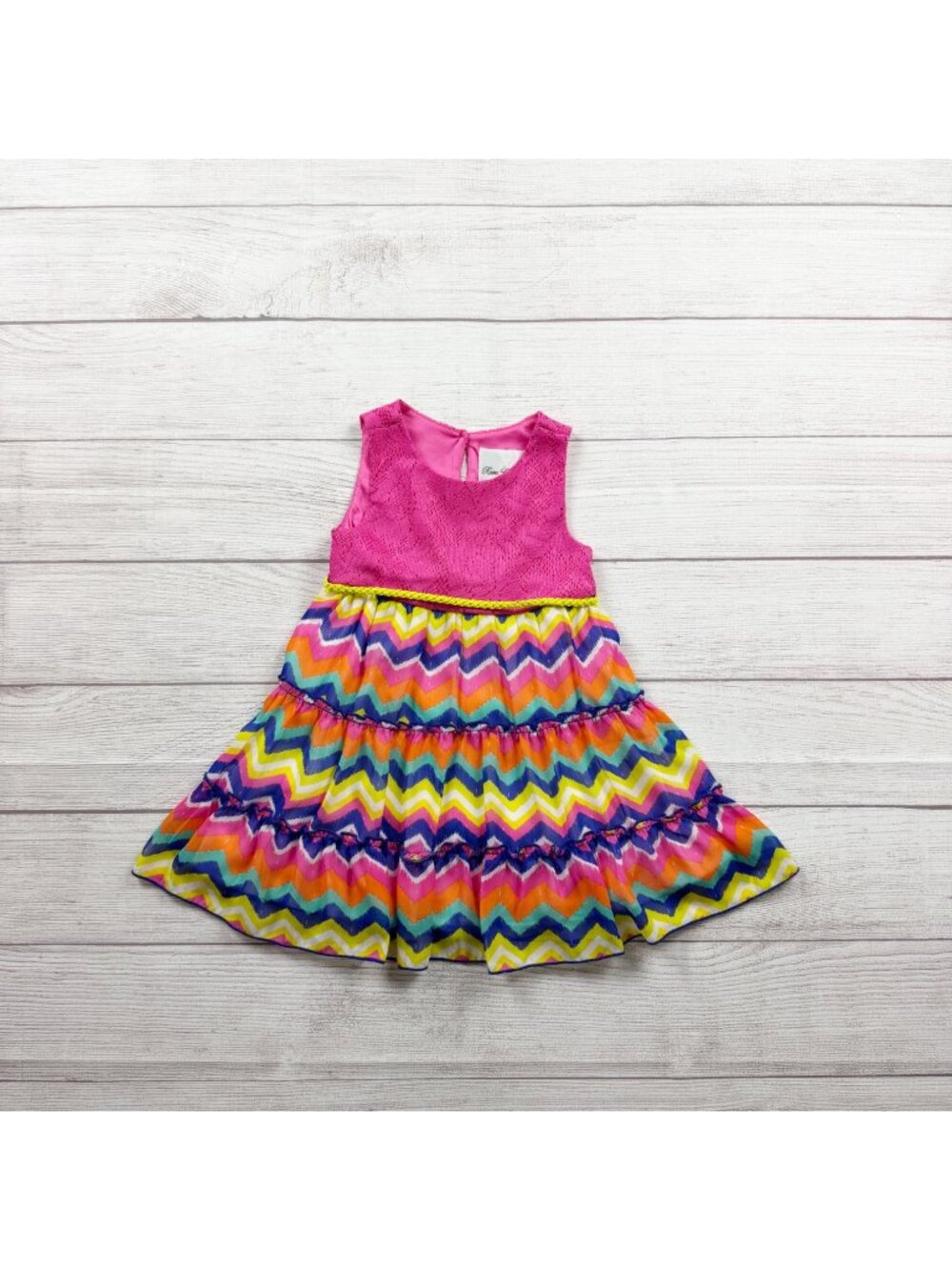 Pink Rare Editions Girls Lace Chevron Dress Colorful Party Sleeveless Hem 2T
